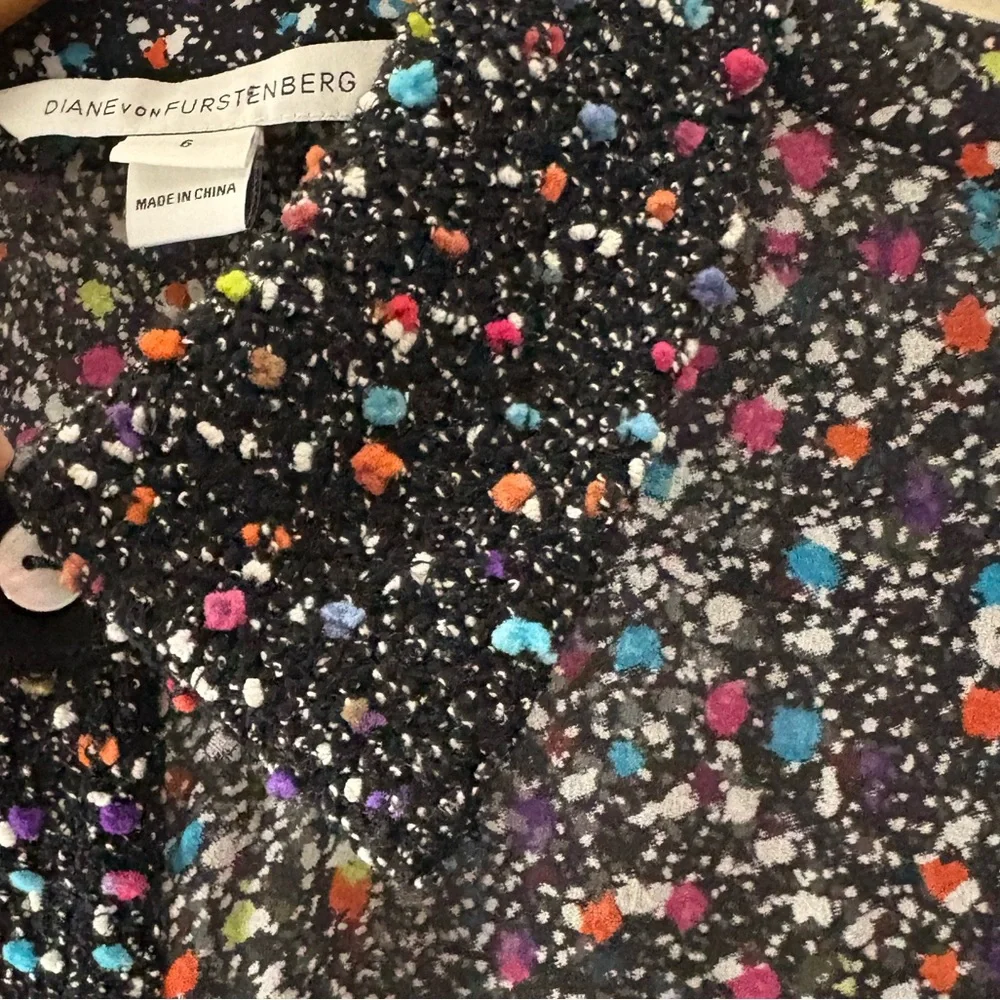 DVF Diane Von Furstenberg Mariah Tweed Confetti Button Front Silk Blouse Sz 6